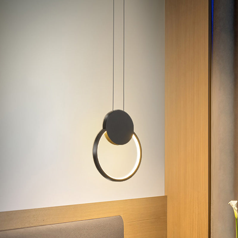 Contemporary LED Mini Pendant Light Kit with Adjustable Metal Shade in Black/White - Warm/White Lighting