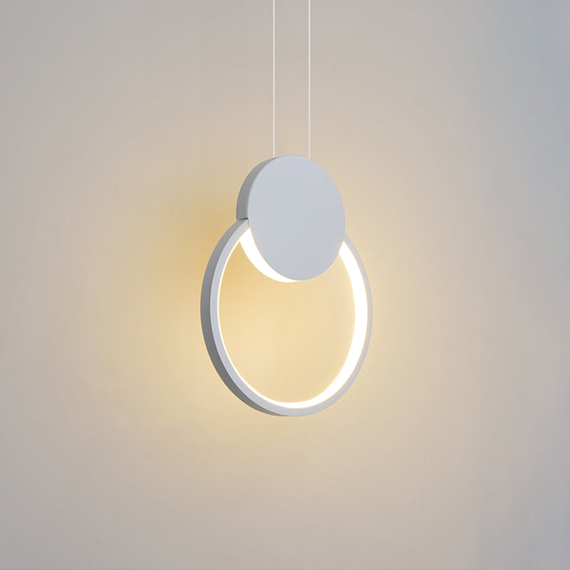 Led Mini Pendant Annular Lamp Kit In Black/White With Metal Shade And Warm/White Light