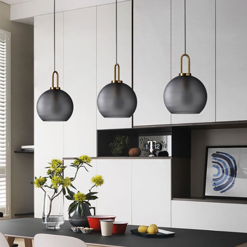 Modern Brass Pendant Lamp with Clear/Smoky Glass Shade - 1 Light, 8"/10"/12" Wide