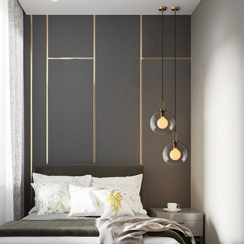 Modern Brass Pendant Lamp with Clear/Smoky Glass Shade - 1 Light, 8"/10"/12" Wide