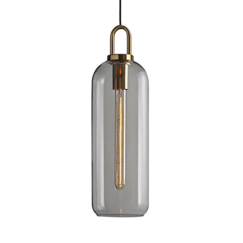Suspension de salle à manger post-moderne avec abat-jour en verre transparent/fumé - 1 lampe, 5"/6" de large
