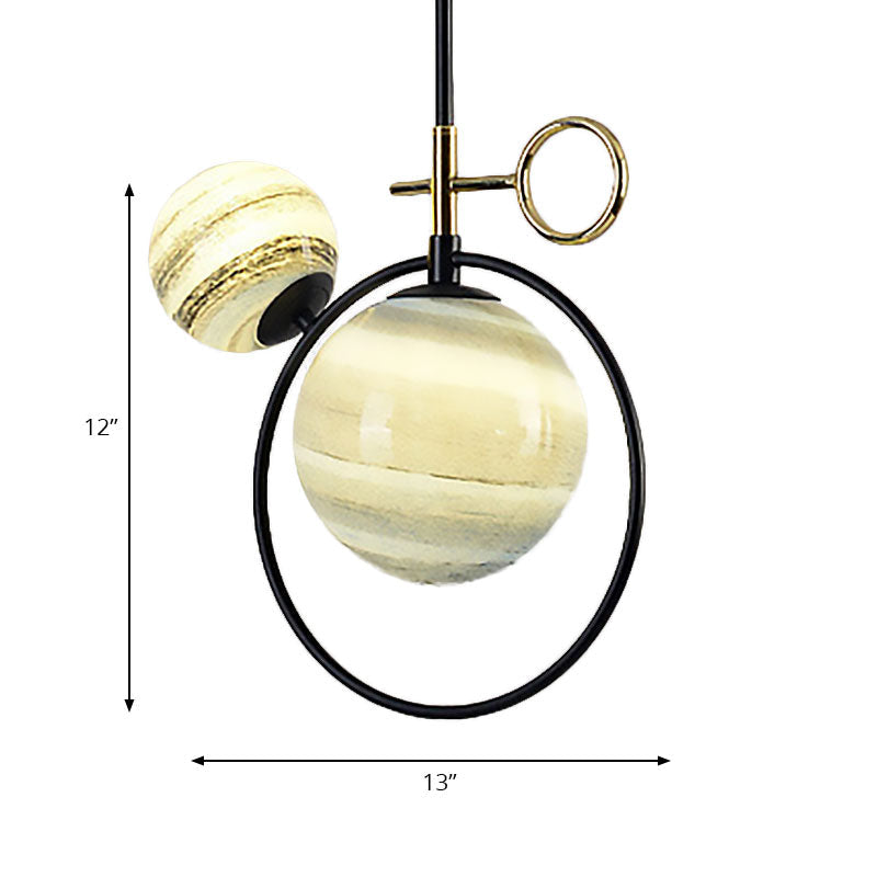 Contemporary Black Led Glass Pendant Light Fixture - 2 Lights For Living Room