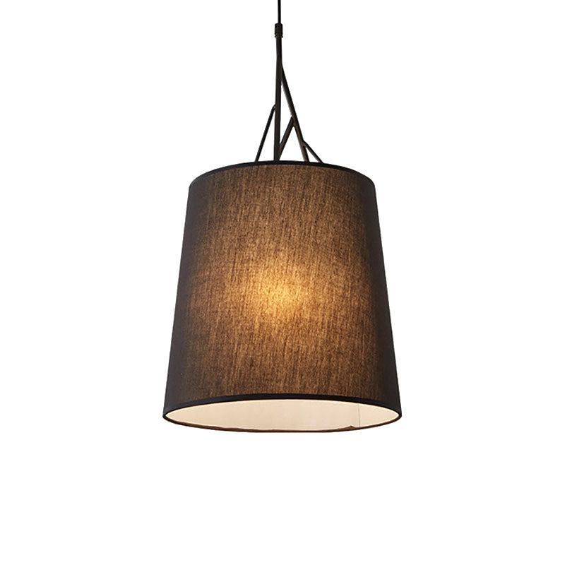 Modern LED Tapered Suspension Pendant - Black/White Fabric Hanging Lamp for Living Room