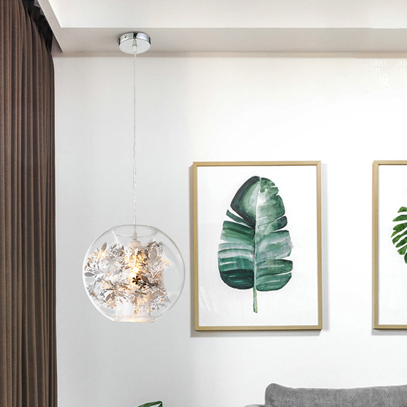 Contemporary Living Room Pendant Light with Transparent Glass Shade
