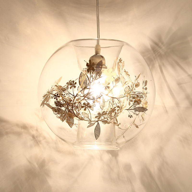 Contemporary Living Room Pendant Light with Transparent Glass Shade