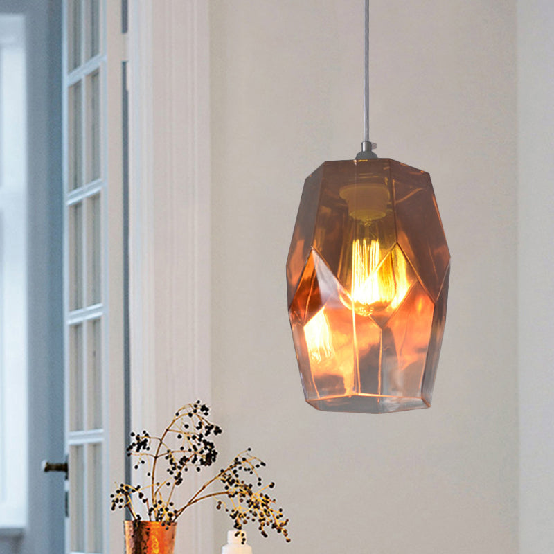 Modern Polyhedron Pendant Light With Clear Glass - Ideal For Kitchen Ceiling Lighting Silver