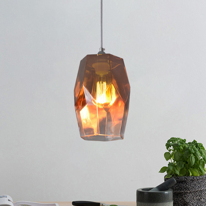Modern Polyhedron Pendant Light With Clear Glass - Ideal For Kitchen Ceiling Lighting