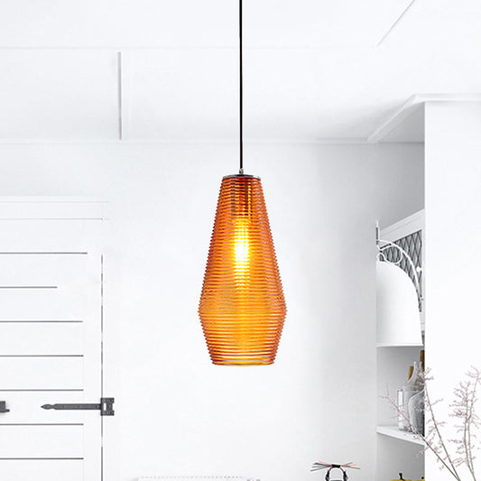 Contemporary Hanging Lamp - Ridged Glass Vase Ceiling Pendant Light for Cloth Shop (One Head)