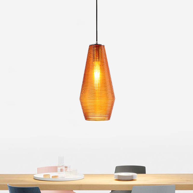Contemporary Hanging Lamp Ridged Glass Vase Ceiling Pendant Light For Cloth Shops