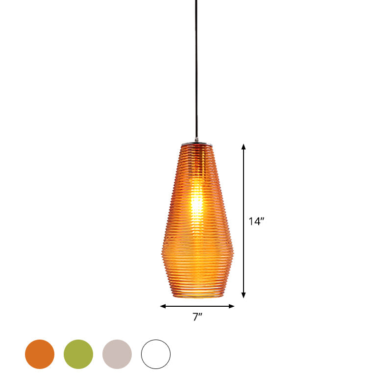 Contemporary Hanging Lamp Ridged Glass Vase Ceiling Pendant Light For Cloth Shops