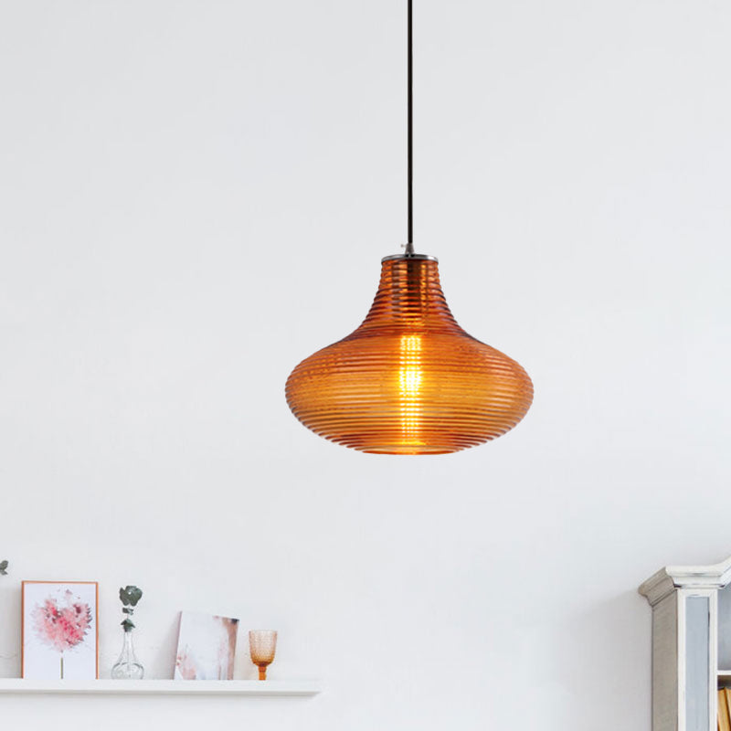 Contemporary Hanging Lamp Ridged Glass Vase Ceiling Pendant Light For Cloth Shops