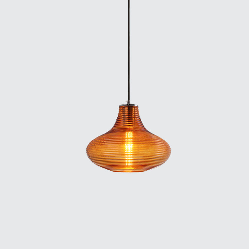 Contemporary Hanging Lamp Ridged Glass Vase Ceiling Pendant Light For Cloth Shops