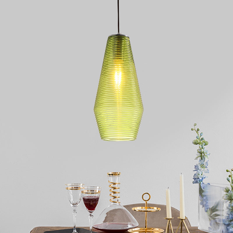 Contemporary Hanging Lamp Ridged Glass Vase Ceiling Pendant Light For Cloth Shops
