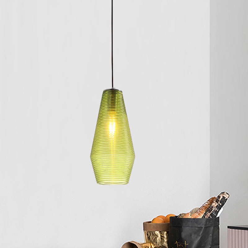 Contemporary Hanging Lamp Ridged Glass Vase Ceiling Pendant Light For Cloth Shops