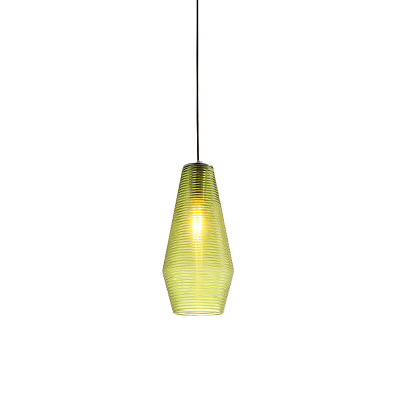 Contemporary Hanging Lamp Ridged Glass Vase Ceiling Pendant Light For Cloth Shops