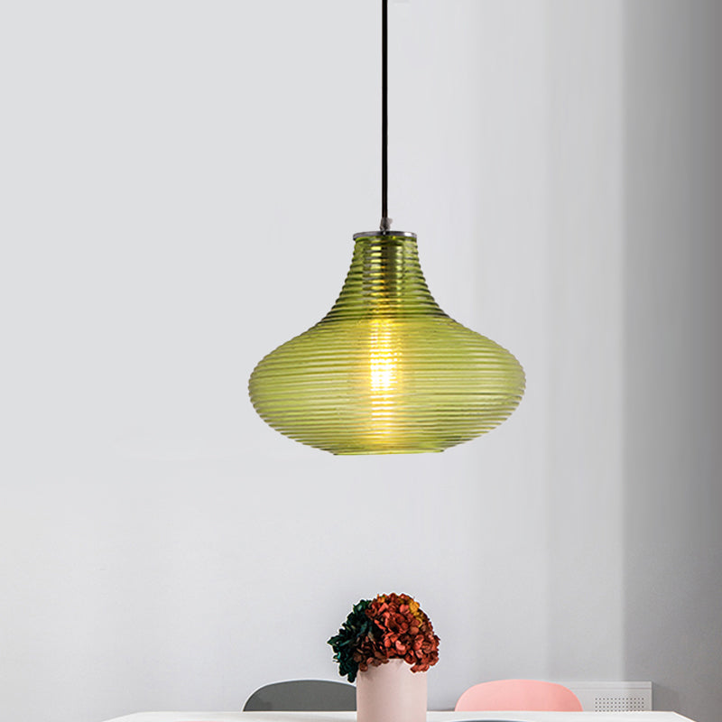 Contemporary Hanging Lamp Ridged Glass Vase Ceiling Pendant Light For Cloth Shops