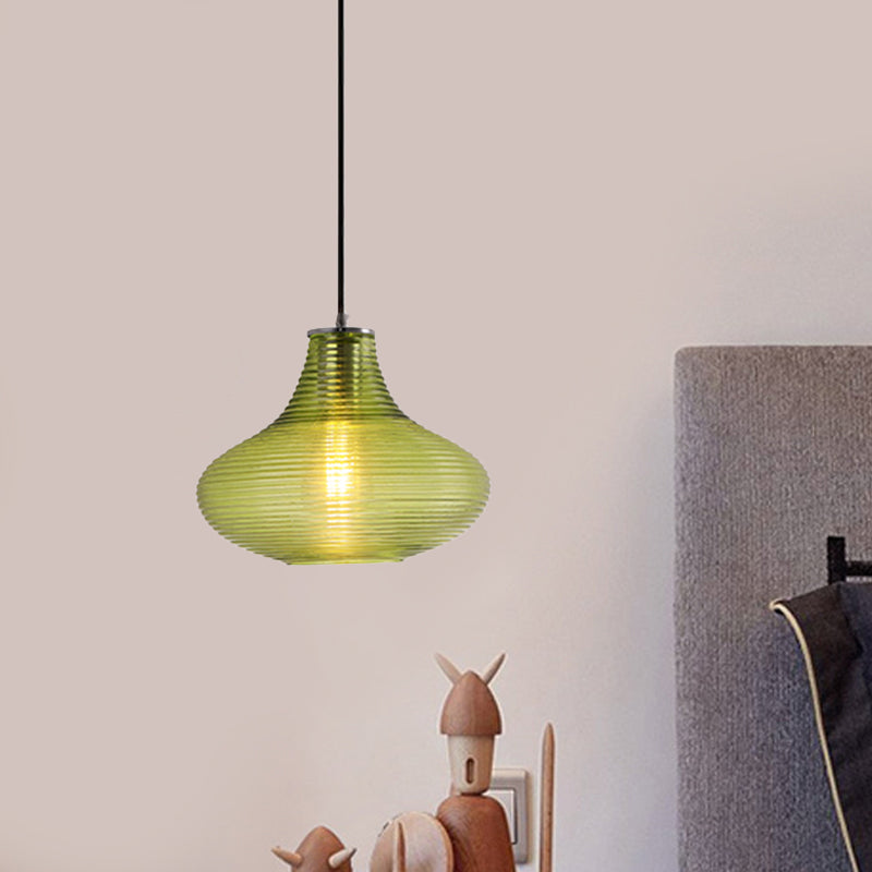 Contemporary Hanging Lamp Ridged Glass Vase Ceiling Pendant Light For Cloth Shops