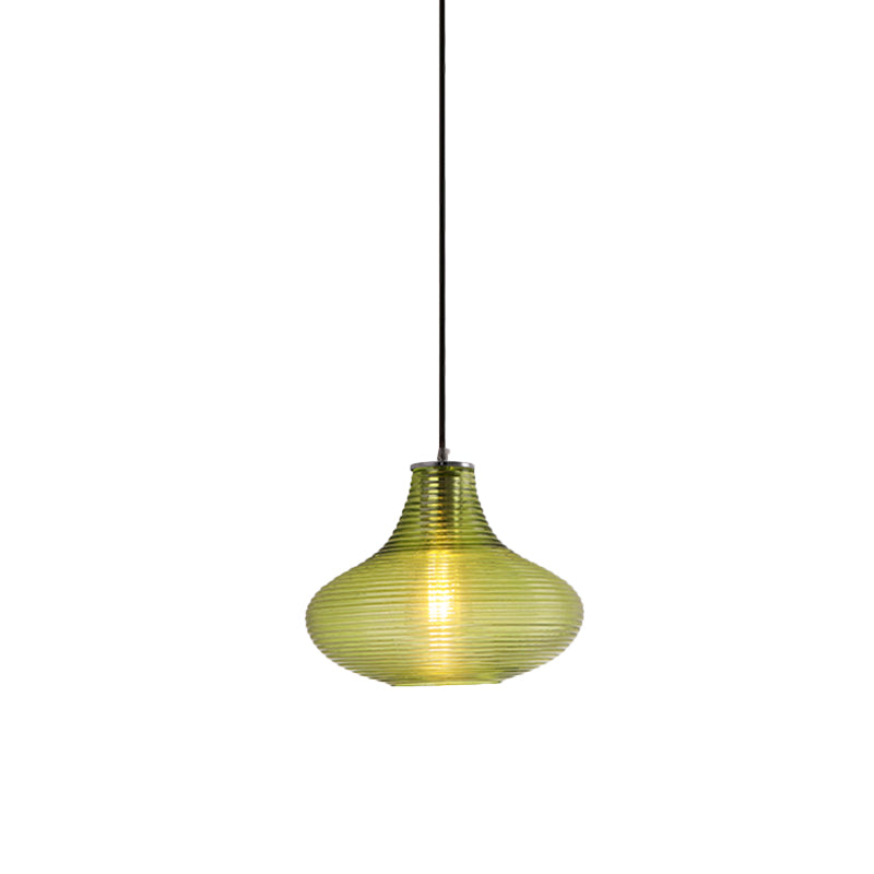 Contemporary Hanging Lamp - Ridged Glass Vase Ceiling Pendant Light for Cloth Shop (One Head)