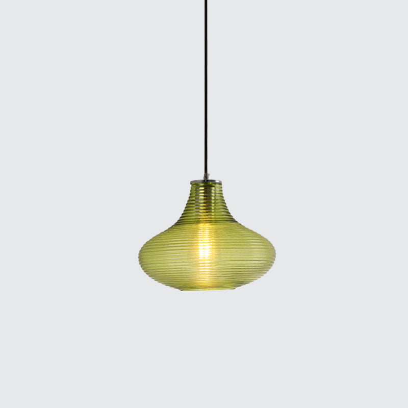 Contemporary Hanging Lamp Ridged Glass Vase Ceiling Pendant Light For Cloth Shops