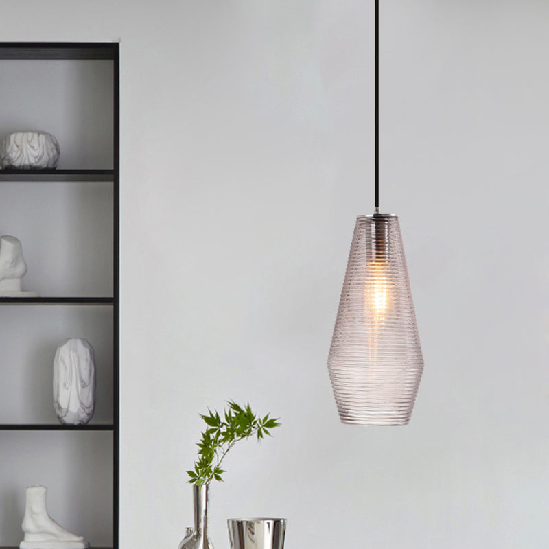 Contemporary Hanging Lamp - Ridged Glass Vase Ceiling Pendant Light for Cloth Shop (One Head)