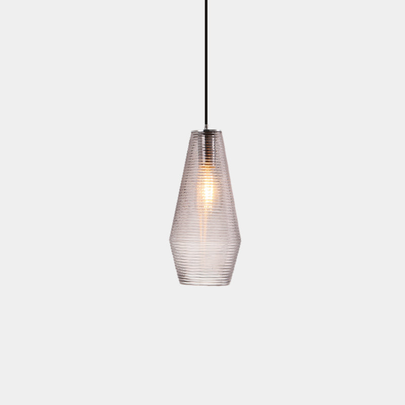Contemporary Hanging Lamp Ridged Glass Vase Ceiling Pendant Light For Cloth Shops