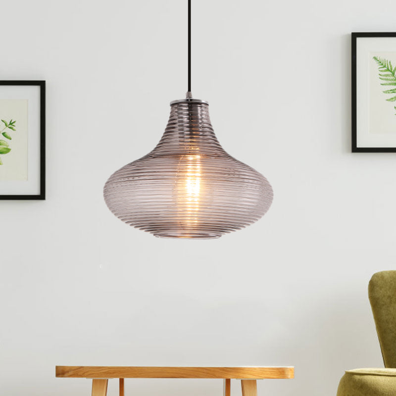 Contemporary Hanging Lamp - Ridged Glass Vase Ceiling Pendant Light for Cloth Shop (One Head)