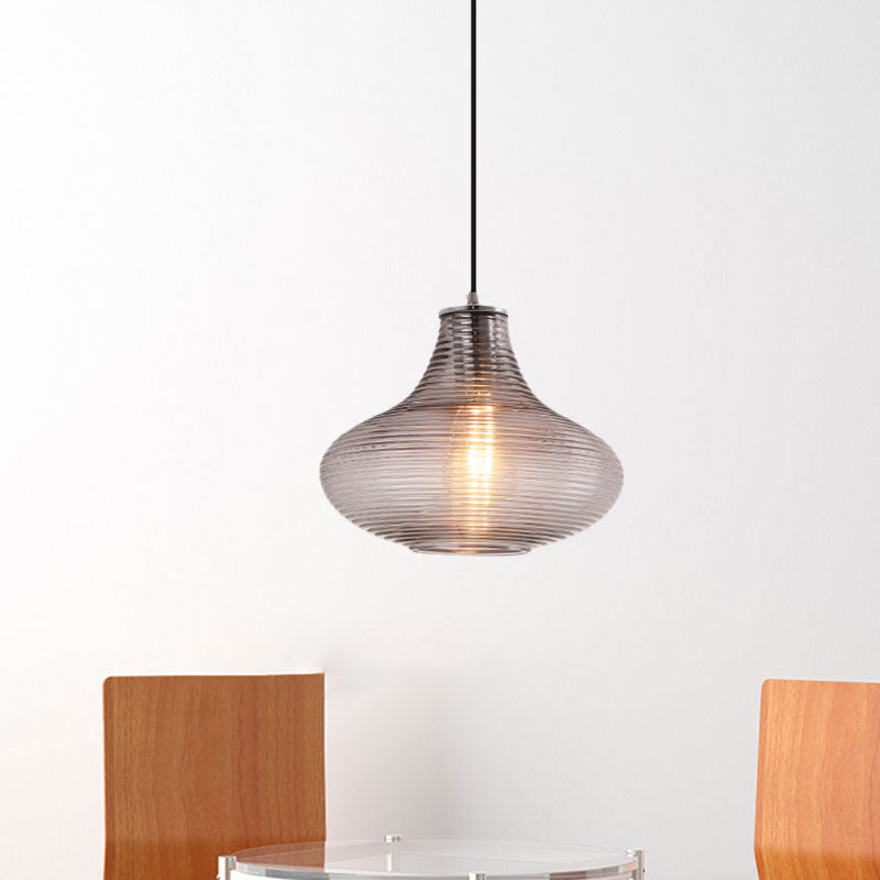 Contemporary Hanging Lamp Ridged Glass Vase Ceiling Pendant Light For Cloth Shops