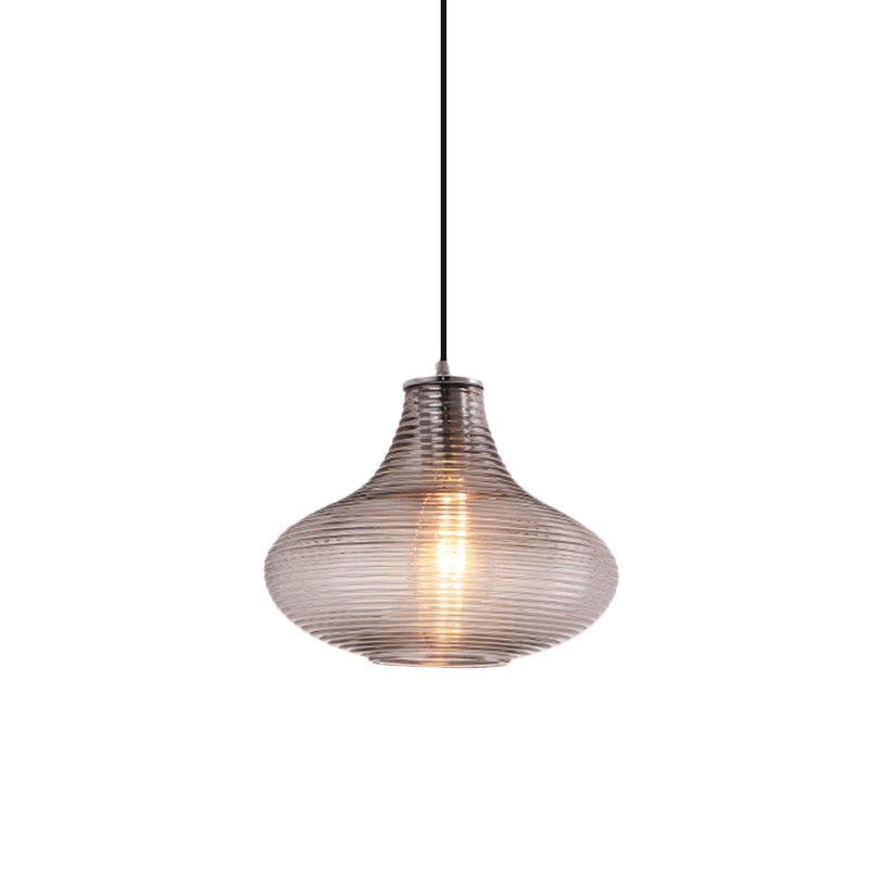 Contemporary Hanging Lamp - Ridged Glass Vase Ceiling Pendant Light for Cloth Shop (One Head)