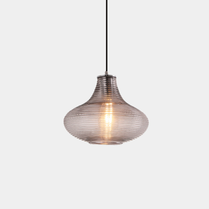 Contemporary Hanging Lamp Ridged Glass Vase Ceiling Pendant Light For Cloth Shops