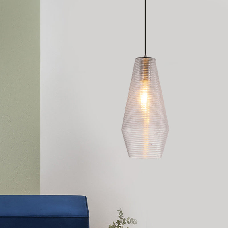 Contemporary Hanging Lamp Ridged Glass Vase Ceiling Pendant Light For Cloth Shops