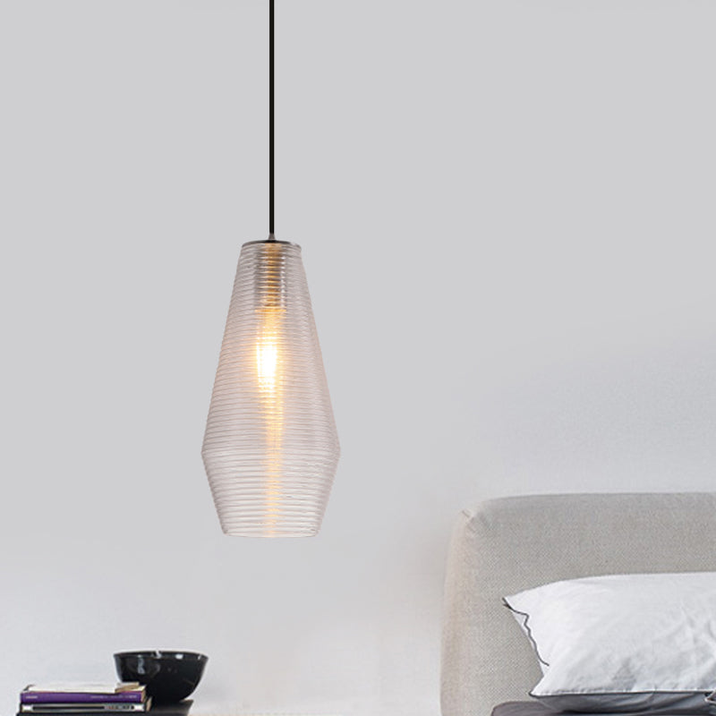 Contemporary Hanging Lamp Ridged Glass Vase Ceiling Pendant Light For Cloth Shops