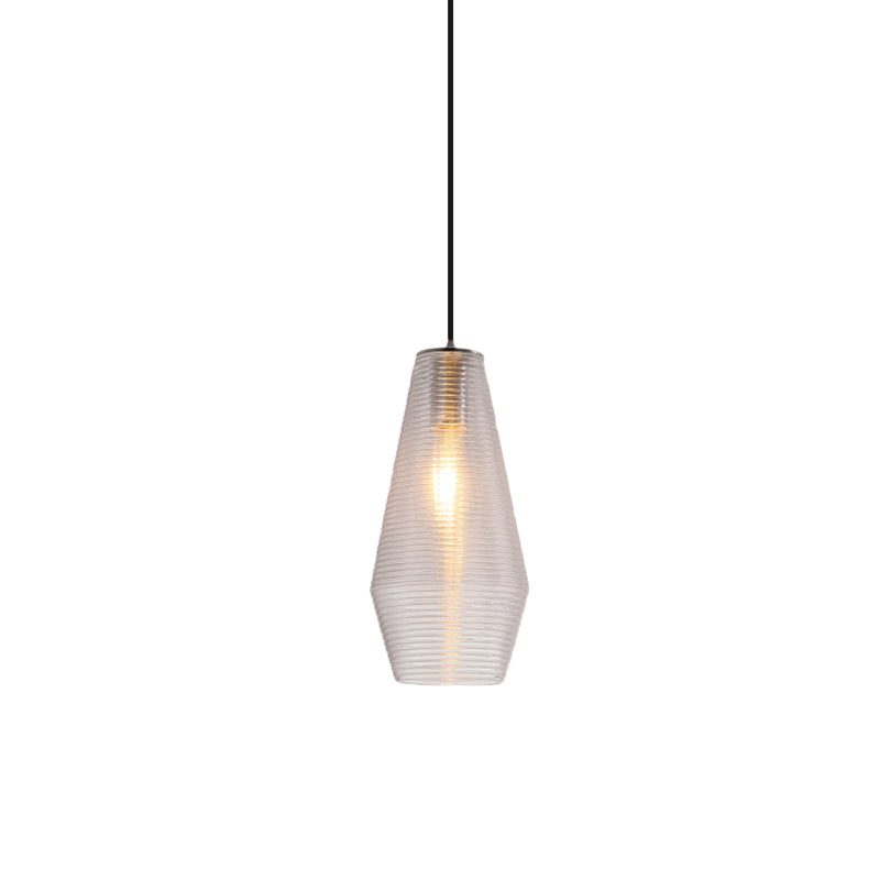 Contemporary Hanging Lamp Ridged Glass Vase Ceiling Pendant Light For Cloth Shops