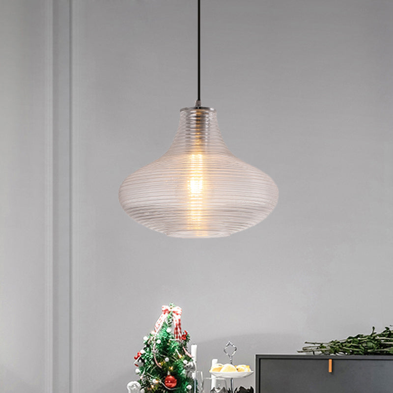 Contemporary Hanging Lamp Ridged Glass Vase Ceiling Pendant Light For Cloth Shops