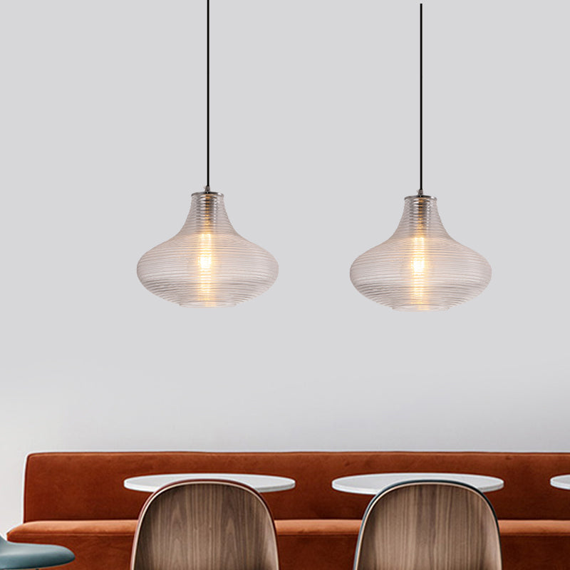 Contemporary Hanging Lamp - Ridged Glass Vase Ceiling Pendant Light for Cloth Shop (One Head)