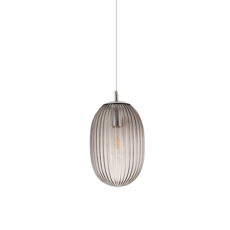 Modern Fluted Glass Melon Hanging Light - Stylish Single Pendant for Dining Room Ceiling