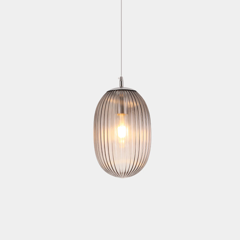 Modern Stylish Single Light Fluted Glass Melon Hanging For Dining Room Ceiling Pendant