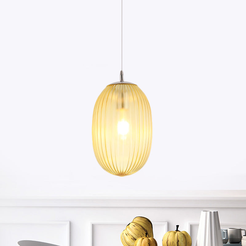 Modern Stylish Single Light Fluted Glass Melon Hanging For Dining Room Ceiling Pendant
