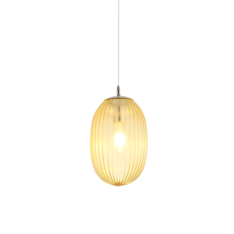 Modern Stylish Single Light Fluted Glass Melon Hanging For Dining Room Ceiling Pendant