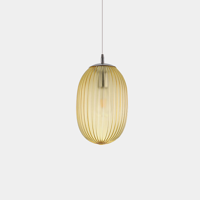 Modern Stylish Single Light Fluted Glass Melon Hanging For Dining Room Ceiling Pendant