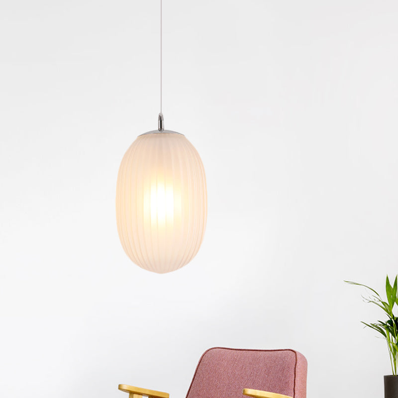 Modern Fluted Glass Melon Hanging Light - Stylish Single Pendant for Dining Room Ceiling