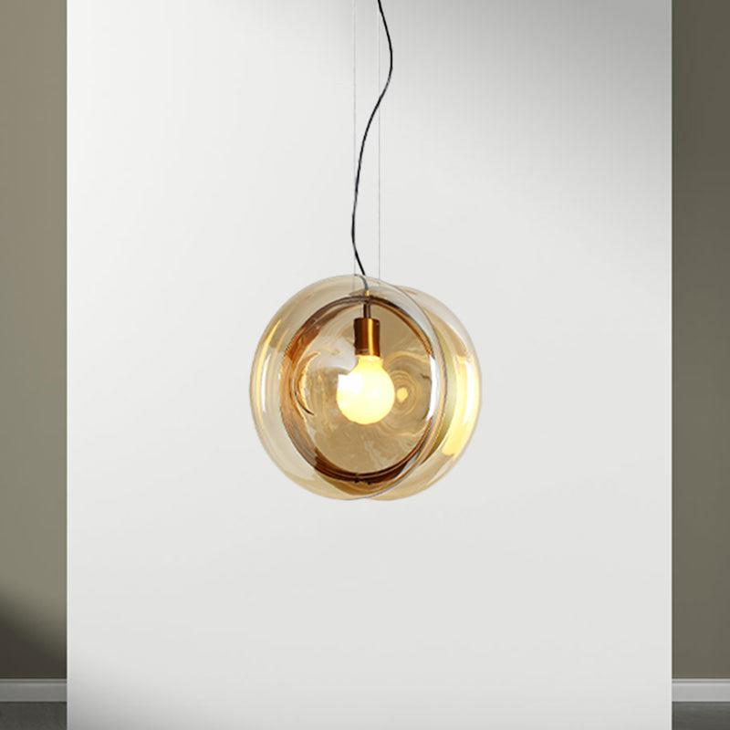 Contemporary Glass Pendant Light with Brass Ring - Perfect for Restaurants