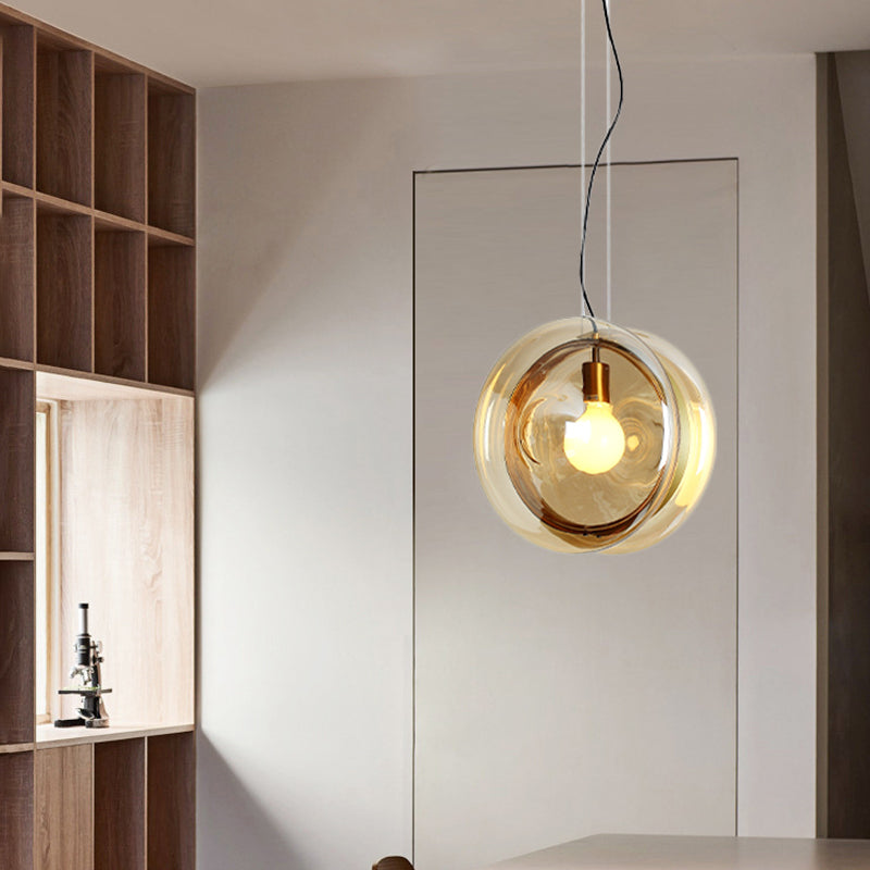 Contemporary Glass Pendant Light with Brass Ring - Perfect for Restaurants