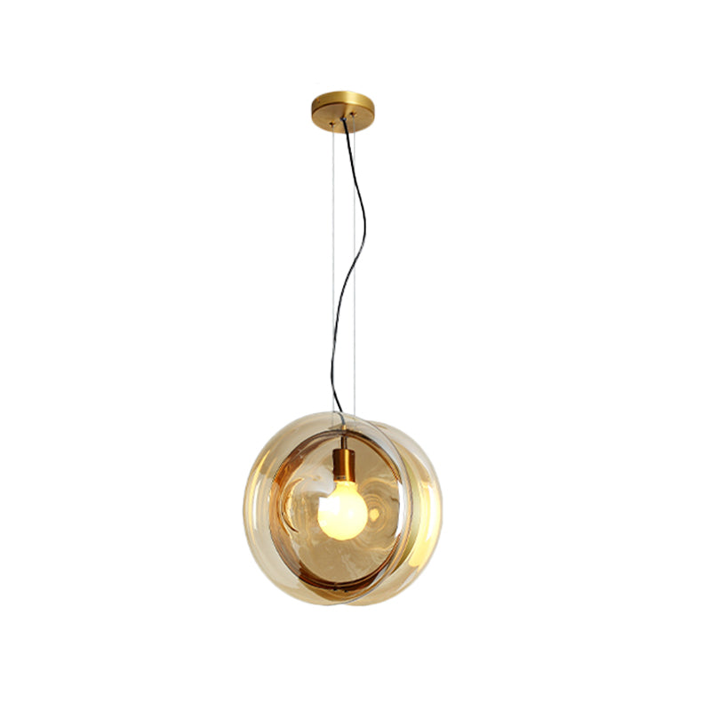 Contemporary Glass Pendant Lamp With Brass Ring - Perfect For Restaurants 1 Head Sphere Light