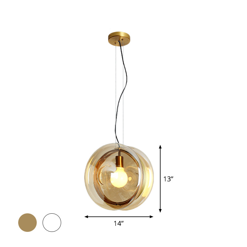 Contemporary Glass Pendant Light with Brass Ring - Perfect for Restaurants