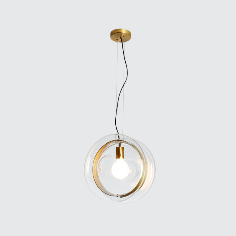 Contemporary Glass Pendant Light with Brass Ring - Perfect for Restaurants