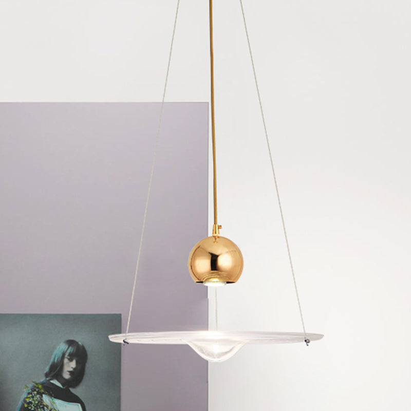 Modern Gold Glass Disc Pendant Lamp - 1 Light for Cafe Dining Room