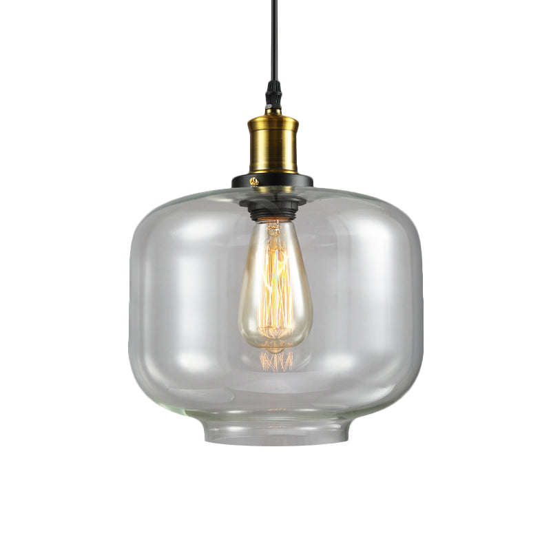Vintage Brass Clear Glass Ceiling Pendant Light - 1-Light Cylinder/Dome/Schoolhouse Lamp