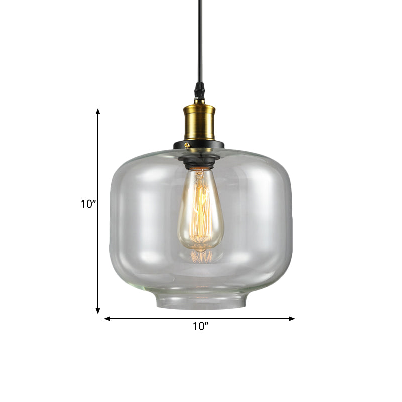 Vintage Brass Clear Glass Ceiling Pendant Light - 1-Light Cylinder/Dome/Schoolhouse Lamp