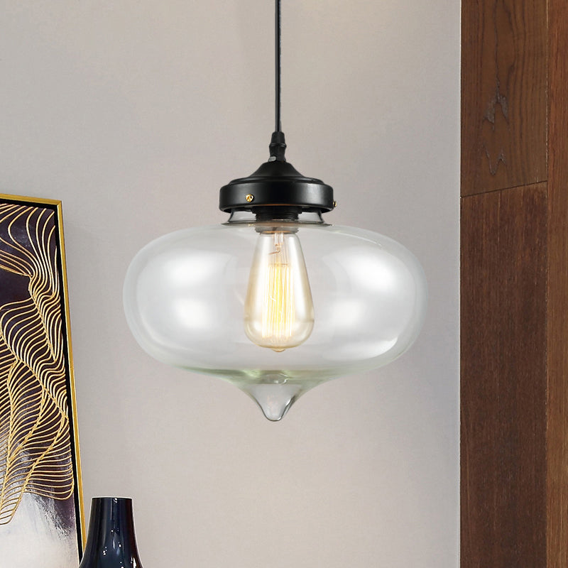 Vintage Brass Clear Glass Ceiling Pendant Light - 1-Light Cylinder/Dome/Schoolhouse Lamp