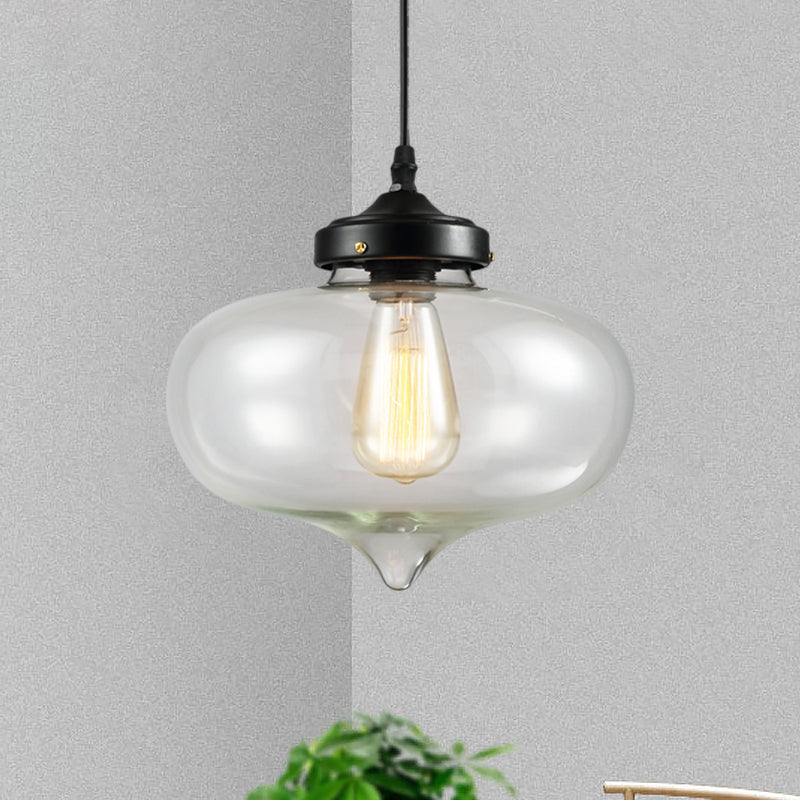 Vintage Brass Clear Glass Ceiling Pendant Light - 1-Light Cylinder/Dome/Schoolhouse Lamp